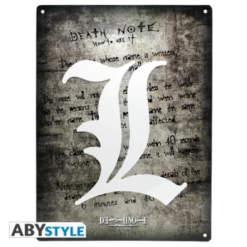Image of Death Note - L Symbol (28 x 38cm) With Hook Metal Plate