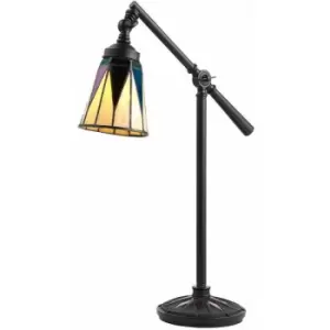 image of Tiffany Glass Table Lamp Task Light Black Moving Arm & Iridescent Shade i00186