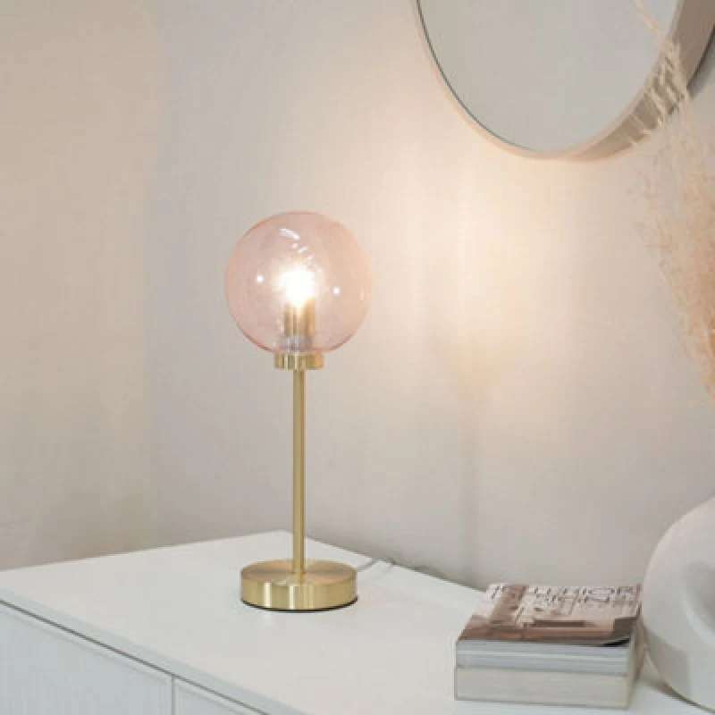 Image of Brushed Gold and Pink Globe Table Lamp