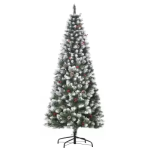 Image of HOMCOM 6FT Artificial Christmas Tree Xmas Pencil Tree with Red Berries and Pinecones Holiday Home Indoor Decoration with Foldable Feet, Green