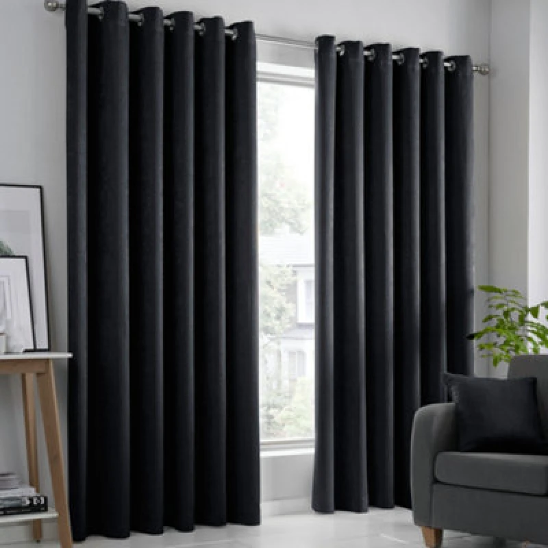 Image of Fusion 'Strata' Triple-Woven Dimout Eyelet Curtains Black