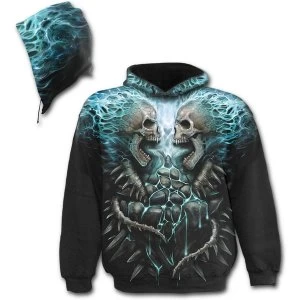 Image of Flaming Spine Allover Mens Large Hoodie - Black