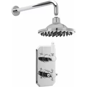 image of Nuie - Victorian Twin Square Thermostatic Concealed Shower Valve with Fixed Head and Arm - Chrome