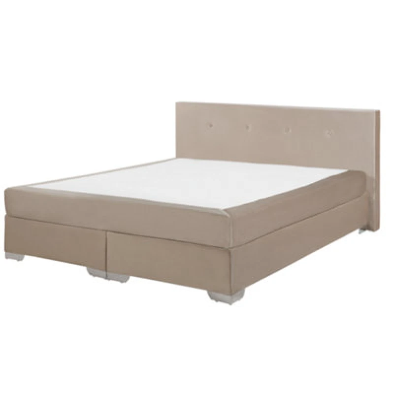 Image of Beliani Divan Bed Velvet Consul 160 X 200 Cm (Eu King Size) Light Beige