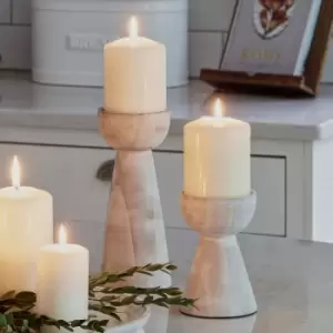 image of Padstow White Wash Wooden Candle Holders 2 Pack