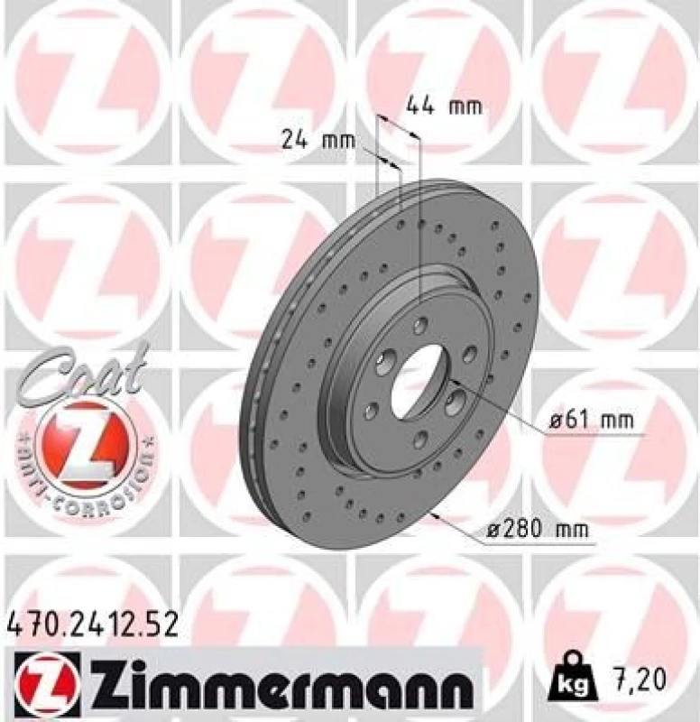 Image of ZIMMERMANN Brake disc ZIMMERMANN 470.2412.52