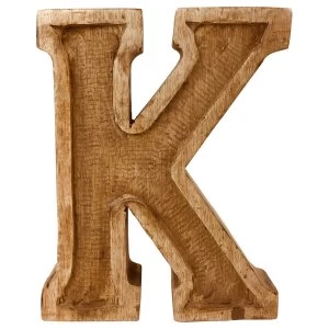 image of Letter K Hand Carved Wooden Embossed