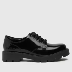 image of Kickers Black Kori Derby Patent Flat Shoes