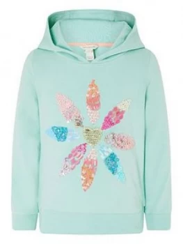 Monsoon Girls Embellished Flower Hoodie - Aqua, Size Age: 5-6 Years, Women