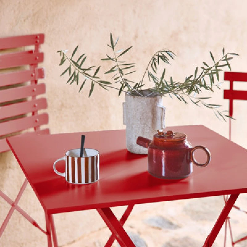 Image of Sweeek - Square Folding Metal Bistro Garden Table 2-Seater Emilia Terracotta 70X70X71 Cm