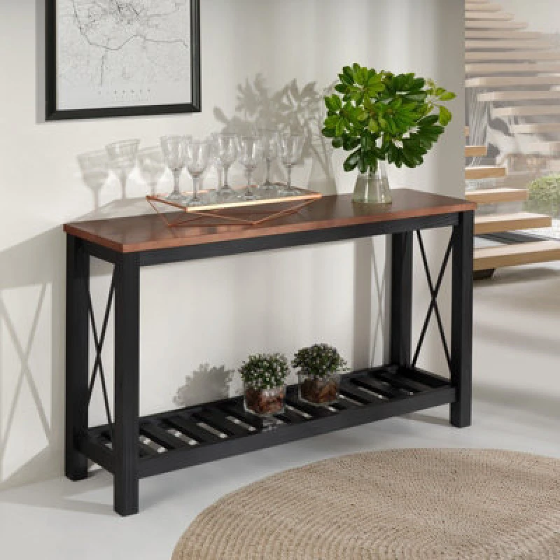 Image of Mercers Furniture Cottage Black Painted Pine Console Table Sideboard Wooden With Storage Shelf 81H X 132W X 36D Cm