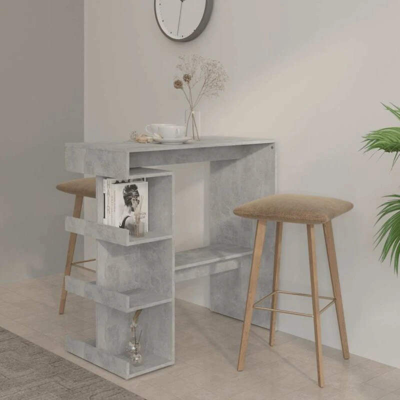 Image of VIDAXL Vidaxl - Bar Table with Storage Rack Concrete Grey 100x50x101.5cm Engineered Wood 8720286834176