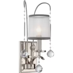 Image of Wall Light Hanging Crystal Accents White Organza Shade Silver LED E14 40W