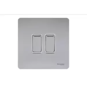 Image of Schneider Electric Ultimate Screwless Flat Plate - Double Rocker 2 Way Light Switch, Single Pole, 16AX, GU1422WPC, Polished Chrome with White Insert