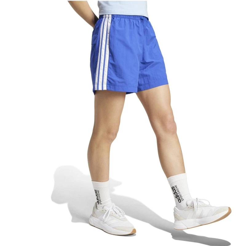 Image of adidas Essentials 3-Stripes Lifestyle Woven Shorts Womens Navy/White female S (8-10)