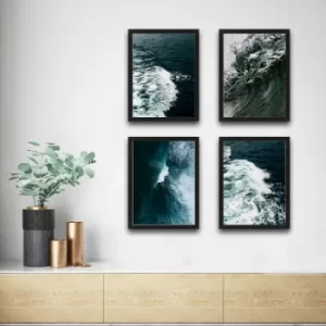 image of Waves Set 2 Multicolor Decorative Framed Painting (4 Pieces)