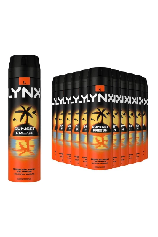 Image of Lynx Sunset Fresh Mens Deodorant Body Spray 200ml 12 Pack in Black Male