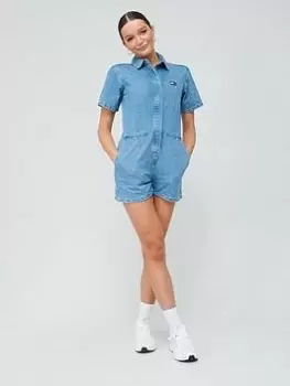 Image of Tommy Jeans Badge Denim Playsuit - Blue Size L, Women