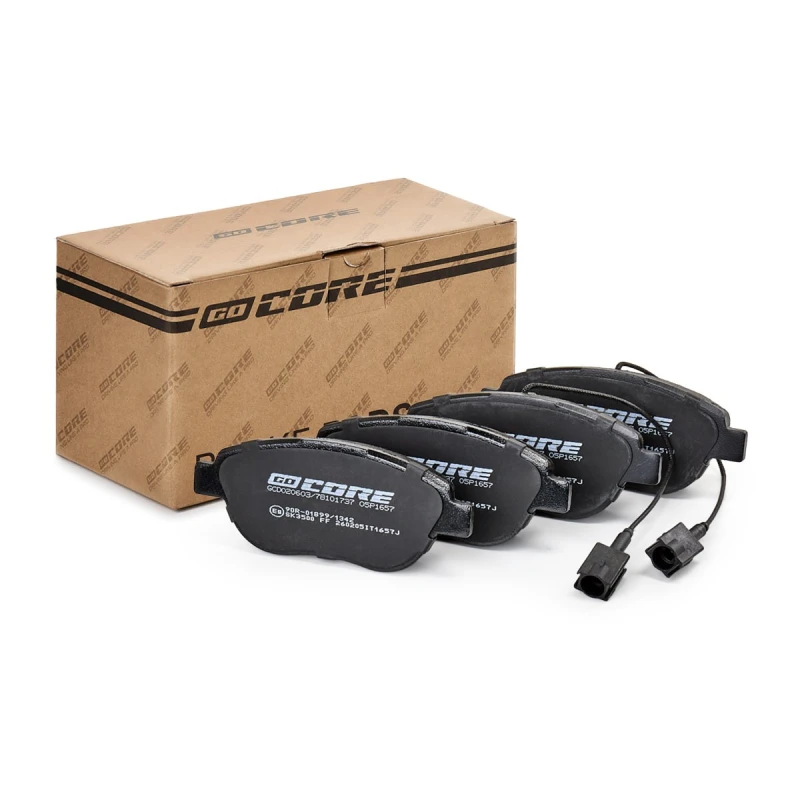 Image of goCORE GCD020603 Brake pad set Front Axle, incl. wear warning contact, with accessories, with bolts/screws Brake Pad Set,disc brake (402)