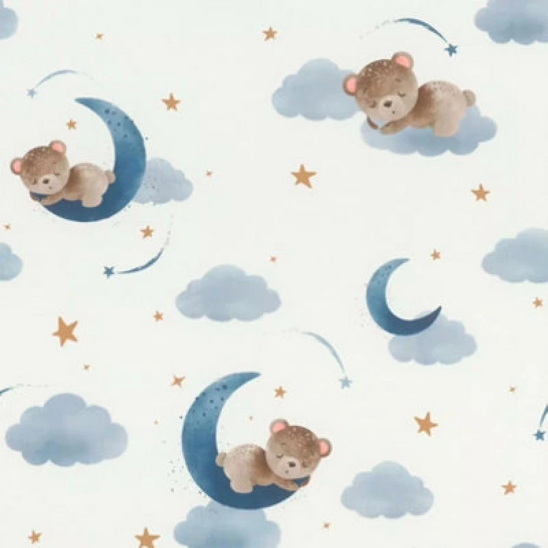 Image of Non-Woven Wallpaper Sleeping Bears In Blue By Rasch 321005