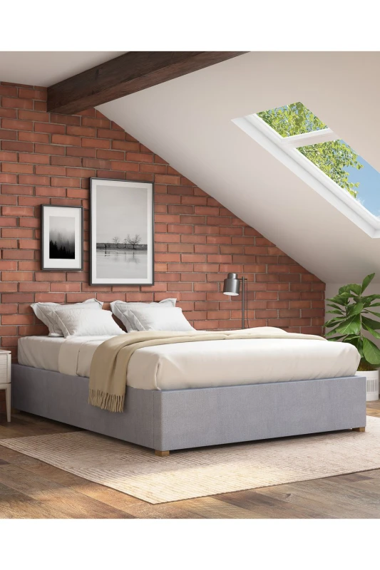 Image of Aspire Aspire Upholstered Platform Ottoman Bed Frame in Kimiyo Linen Fabric in Silver Size: Single Silver Single Unisex 5057632216984