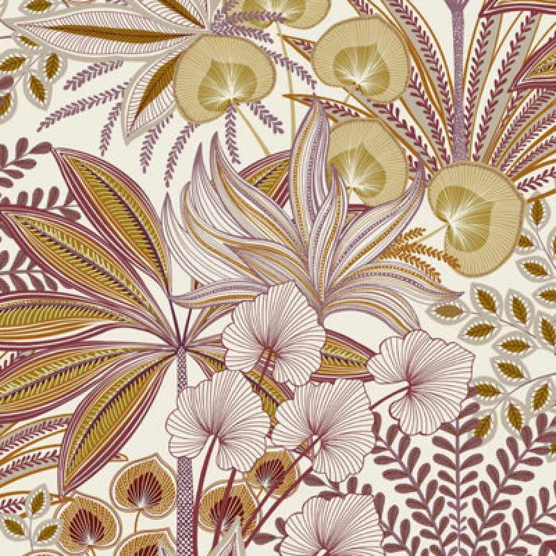 Image of Grandeco Jody Retro Jungle Botanical Textured Wallpaper, Pink Orange