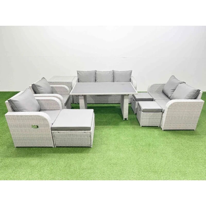 Image of Fimous 10 Seater Garden Furniture Set 3 Stool Side Table Light Grey Light Grey Unisex
