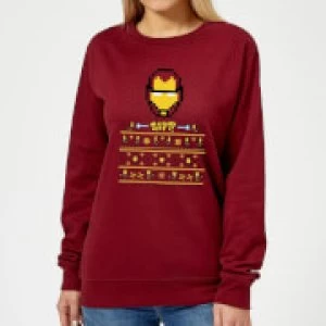 Image of Marvel Avengers Iron Man Pixel Art Womens Christmas Sweatshirt - Burgundy - S