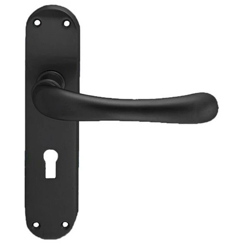 Image of Loops PAIR Smooth Rounded Handle on Shaped Lock Backplate 185 x 42mm Matt Black Black