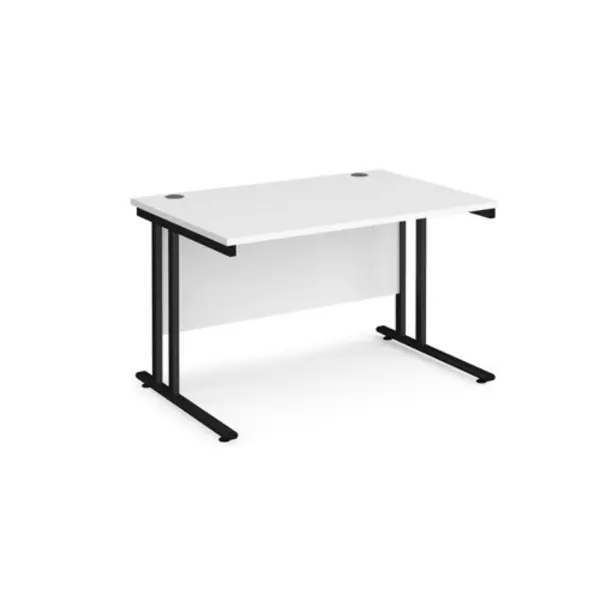 image of Office Desk 1200mm Rectangular Desk With Cantilever Leg White Tops With Black Frames 800mm Depth Maestro 25