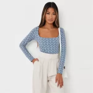Image of Missguided Sqre Neck Ls Bdyst Mngrm Mg Coord - Blue