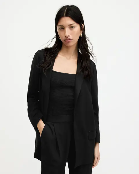 image of AllSaints Womens Modal Aleida Jersey Blazer, Black, Size: 8