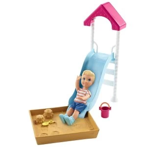 image of Barbie Skipper Babysitters Inc Doll and Playset - Small Slide and Sandbox