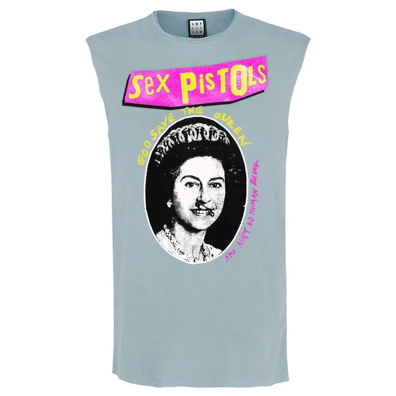 Image of Amplified Amplified Men God Save The Queen Sex Pistols Sleeveless Tank Top in Pale Blue Size: Medium Pale Blue M Male 5063527922977