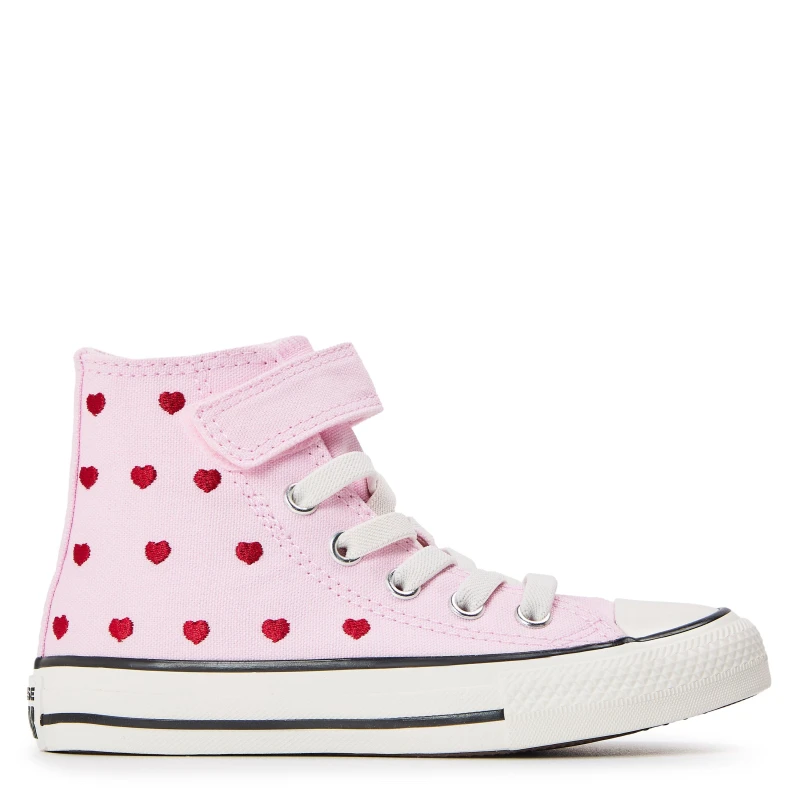 Image of Converse Pink Chucks in Love All Star Hi 1V Girls Junior Trainers Pink UK 12 (EU 30)