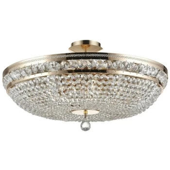 image of Ottilia Semi Flush Ceiling Lamp Gold & Crystal, 12 Light, E14