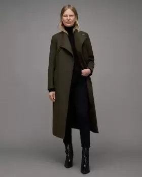 AllSaints Riley Wrap Around Belted Long Line Coat