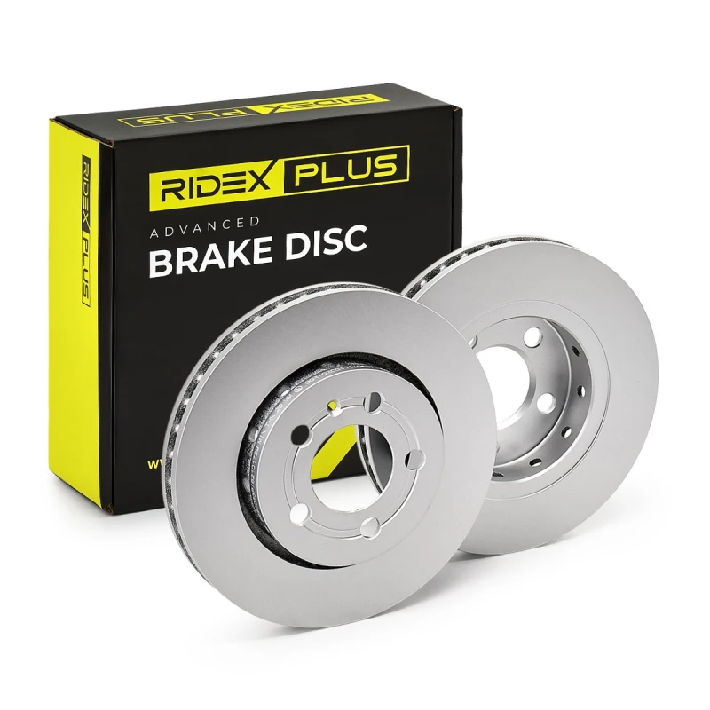 Image of RIDEX PLUS 82B0063P Brake disc Rear Axle, Vented, Grey Cast Iron, Coated, High-carbon, with bolts/screws Grey Cast Iron Brake Disc (82)