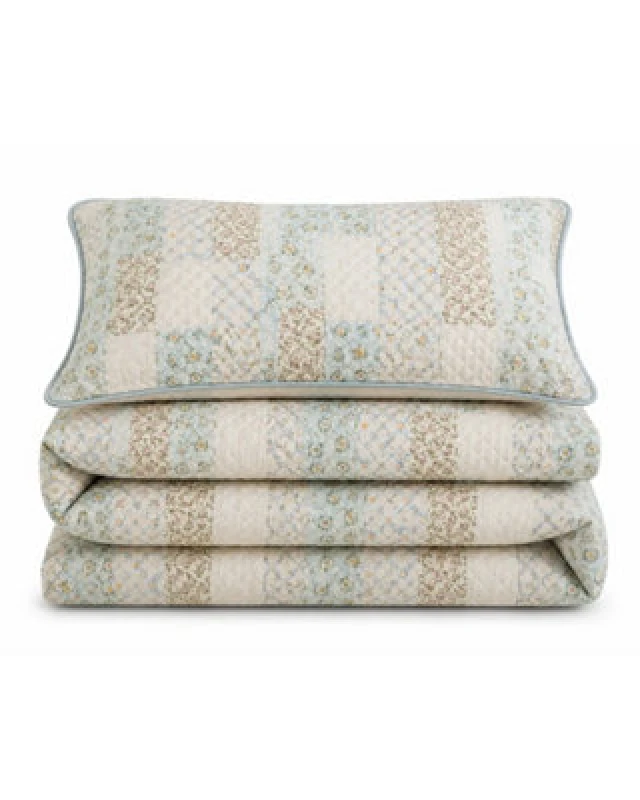 Image of Sweet Dreams Florelle Blue Floral Patchwork Printed Embossed Duvet Cover And Pillowcase Set Single