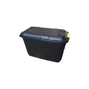 image of 110L Heavy Duty Trunk on Wheels Sturdy, Lockable, Stackable and Nestable Design Storage Chest with Clips in Black