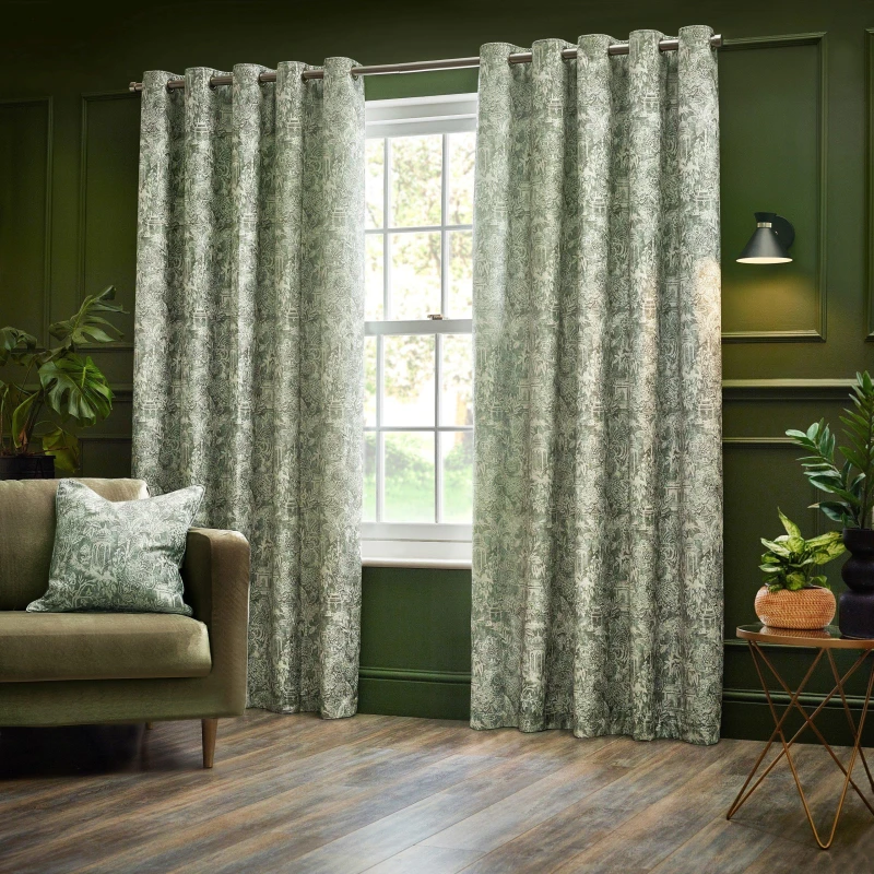 Image of Bengal Eyelet Curtains Sage, Sage / 117 x 183cm