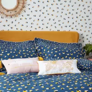 Image of Scion Leopard Dots Kingsize Duvet Cover Set, Denim & Milkshake
