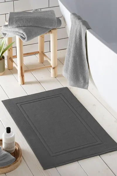 image of Drift Home 'Abode Eco' Soft Sustainable Heavyweight BCI Cotton Bath Mat Charcoal