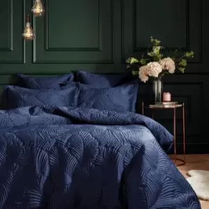 Image of Paoletti Palmeria Velvet Quilted Duvet Cover Set (Superking) (Navy)