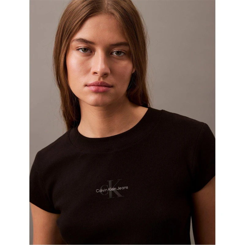 Image of Calvin Klein Jeans Womens CKJ Mono Baby T Crop Top Black female 8 (XS)