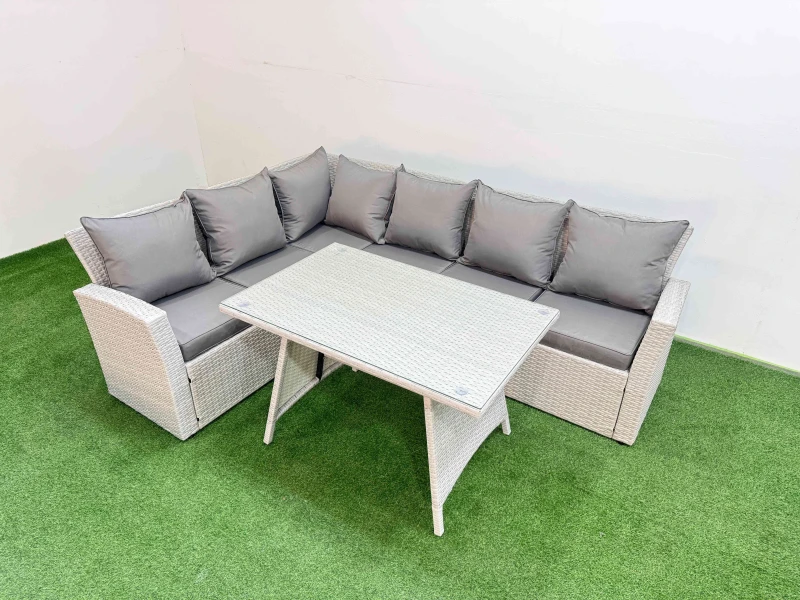 Image of Fimous Garden Outdoor Rattan Furniture Set Light Grey 6 Seater Light Grey Unisex
