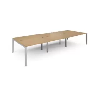 image of Bench Desk 6 Person Rectangular Desks 4200mm Oak Tops With Silver Frames 1600mm Depth Connex