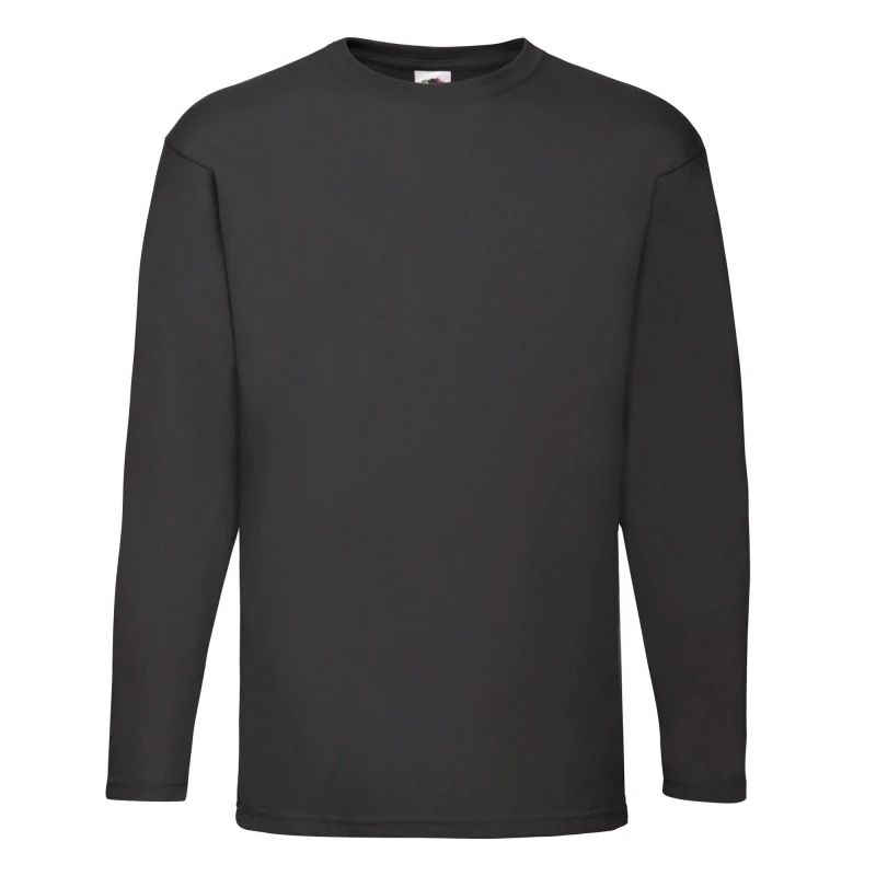 Image of Fruit Of The Loom Fruit of the Loom Men Valueweight Plain Long-Sleeved T-Shirt in Black Size: Small Black S Male 5063425936120