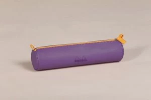 image of Rhodiarama Round Pencil Case Italian Leatherette Purple