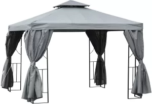 image of Outsunny 3 x 3m Garden Metal Gazebo Marquee Patio Wedding Party Tent Canopy Shelter with Pavilion Sidewalls (Dark Grey)